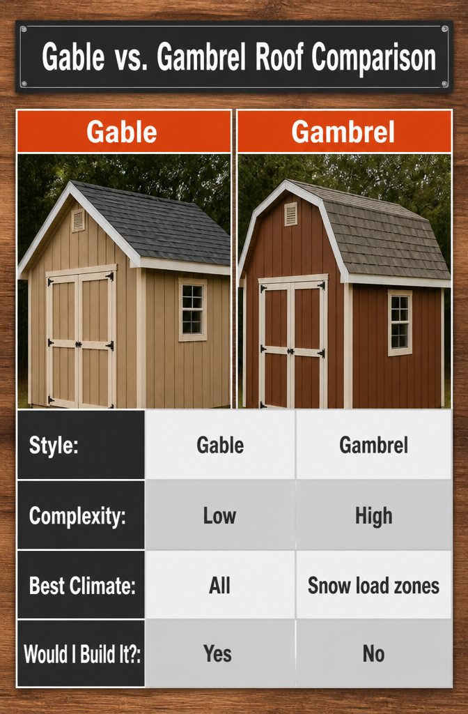 A Frame Shed Roof: Pitch, Rafters, Sheathing and Material 7 Comparison image of gable and gambrel roof styles.