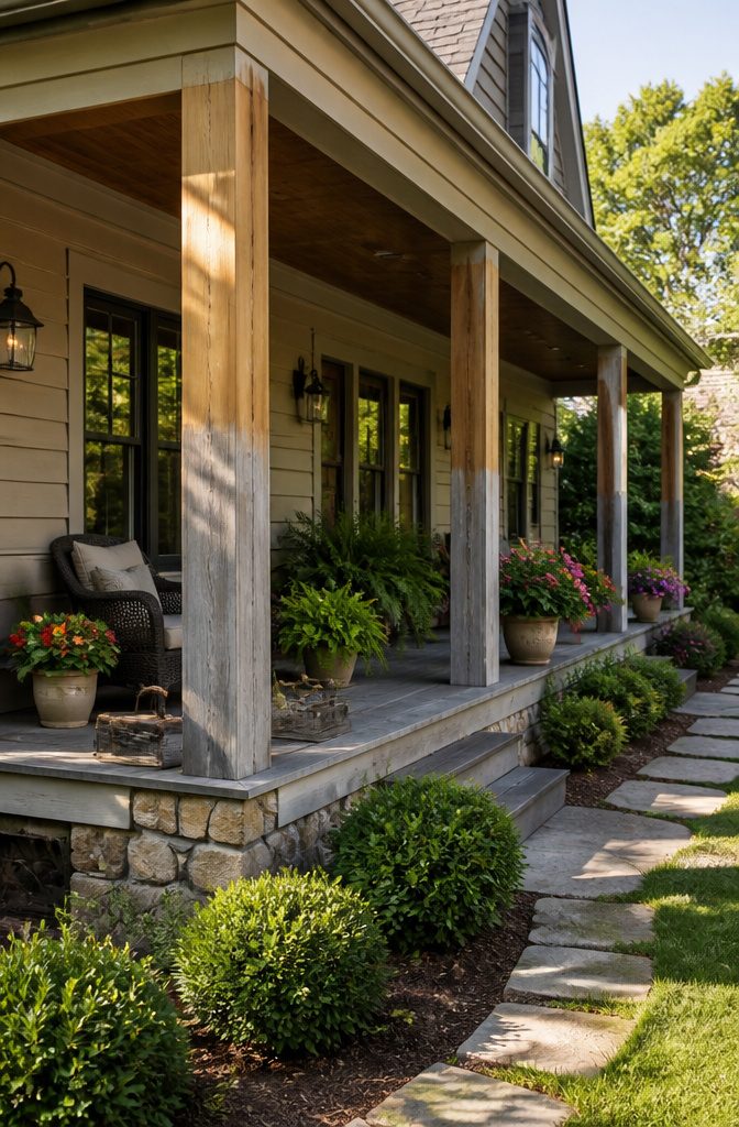 Cedar Wrapped Porch Posts: Styles, Sizes, and Wood Alternatives 7 A cedar post showing its color transition to gray.