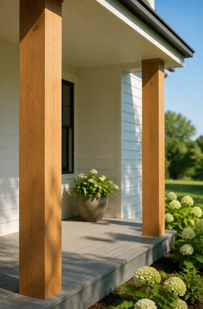 Cedar Wrapped Porch Posts: Styles, Sizes, and Wood Alternatives 3 A plain square cedar post with crisp corners.
