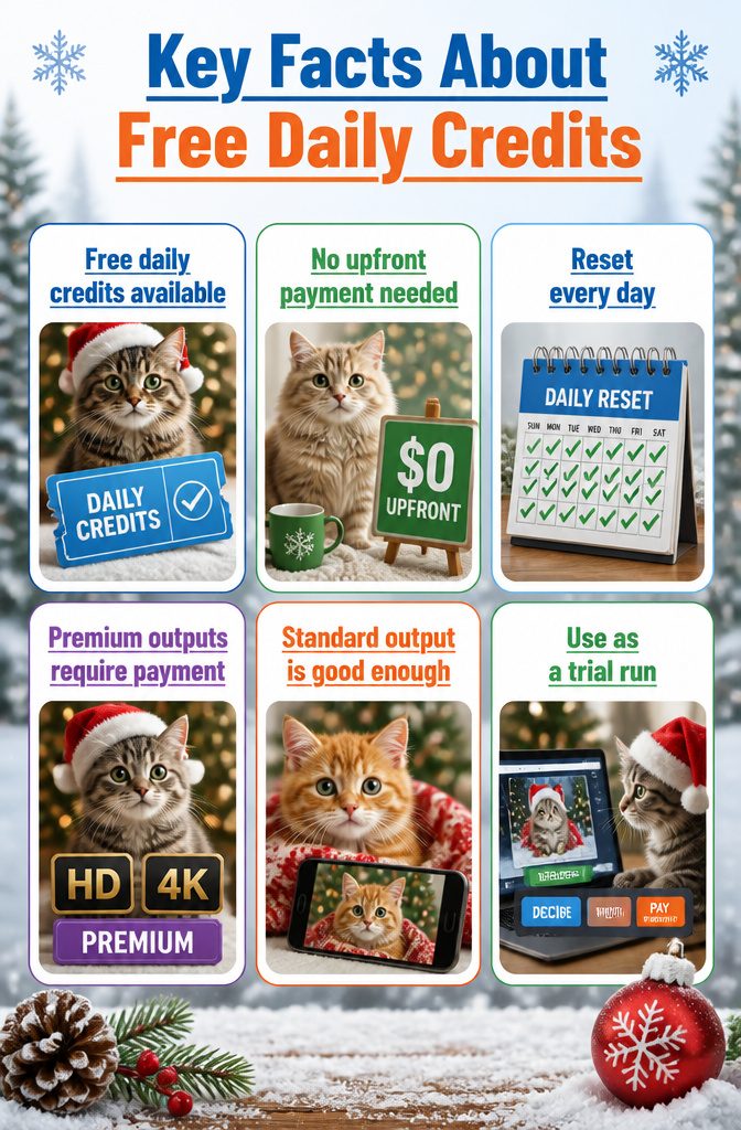 An infographic detailing free daily credits for AI photo generators.
