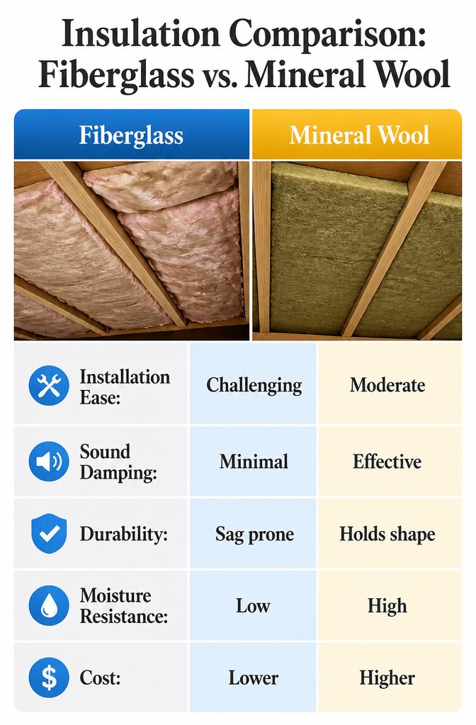 Loft Over Garage: Framing, Load Path and Code Checks 9 Fiberglass batts in a loft space, showing improper installation.