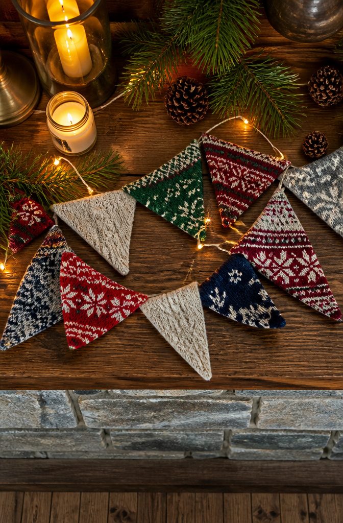 20 DIY Xmas Room Decor Ideas to Make This Holiday 20 A garland crafted from thick cable-knit and Fair Isle sweaters.